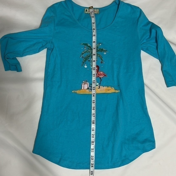 𝅺wishing You A Very Magical Season Palm Tree Flamingo Top size Petite Medium - Picture 7 of 9